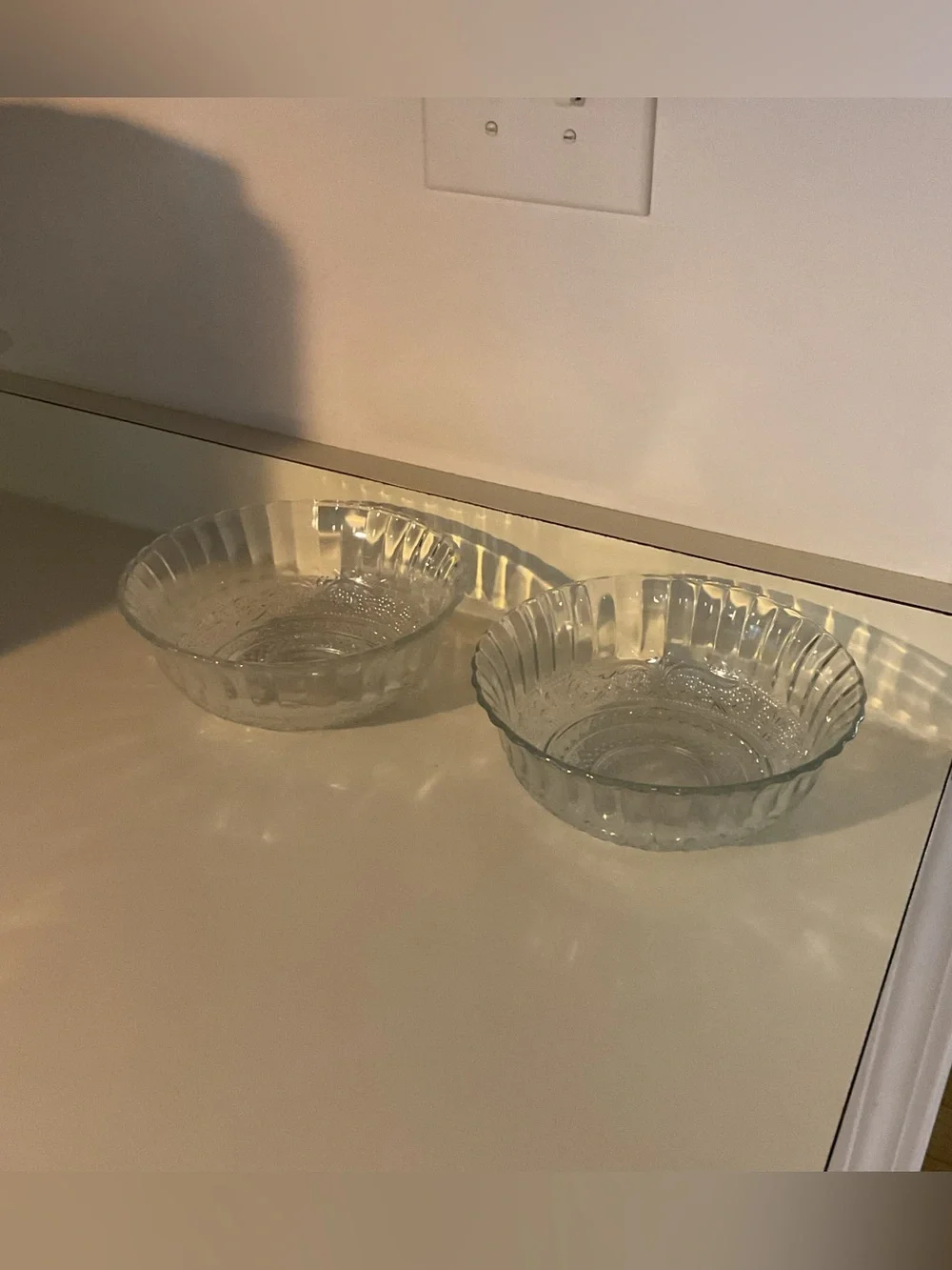Pretty Clear Glass Fluted Matching Serving Bowls - Set of 2